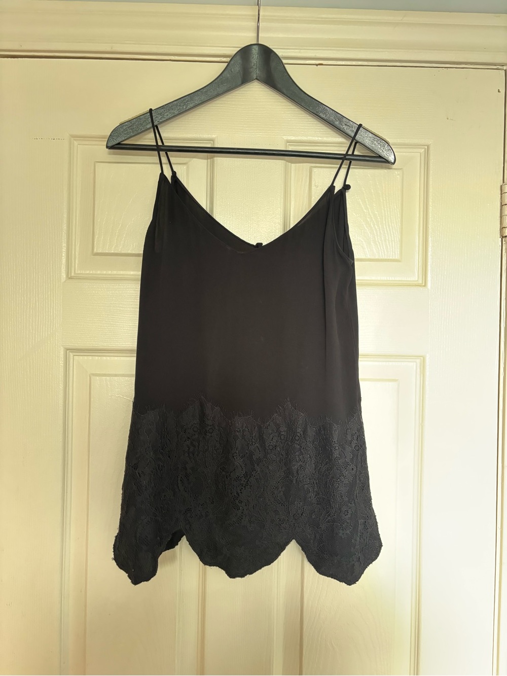 Massimo Dutti Black Lace-Hem Silk Camisole